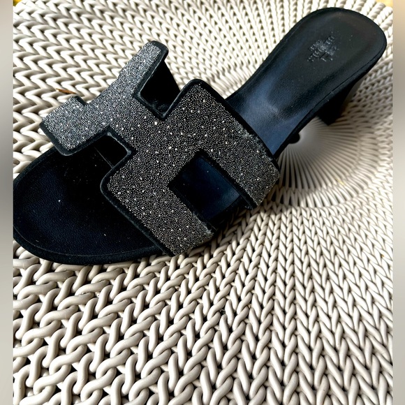 Hermes Shoes - Hermes Oran Crystal Sandals 40 block heel
